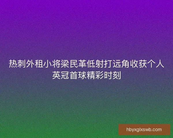 热刺外租小将梁民革低射打远角收获个人英冠首球精彩时刻